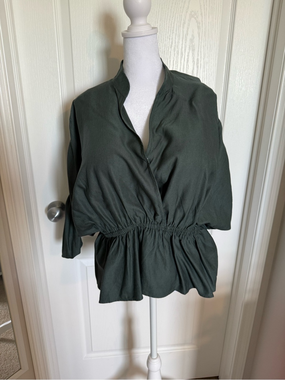 Maeve Dark Teal Linen Peplum Blouse